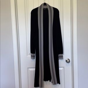 Eloquii Black and Gray Striped Cardigan